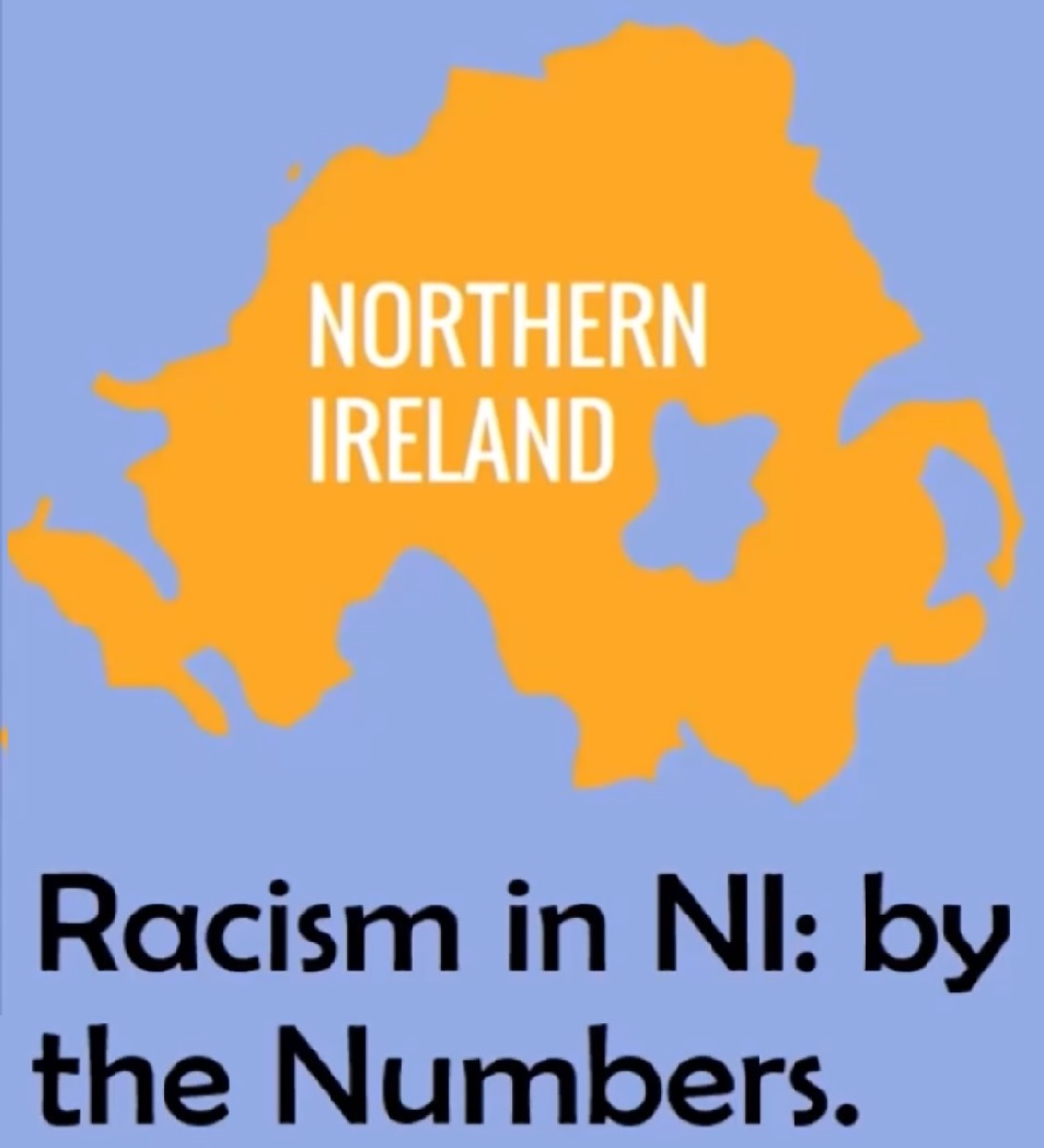 A yellow map of Northern Ireland with the title Racism in NI: by the Numbers