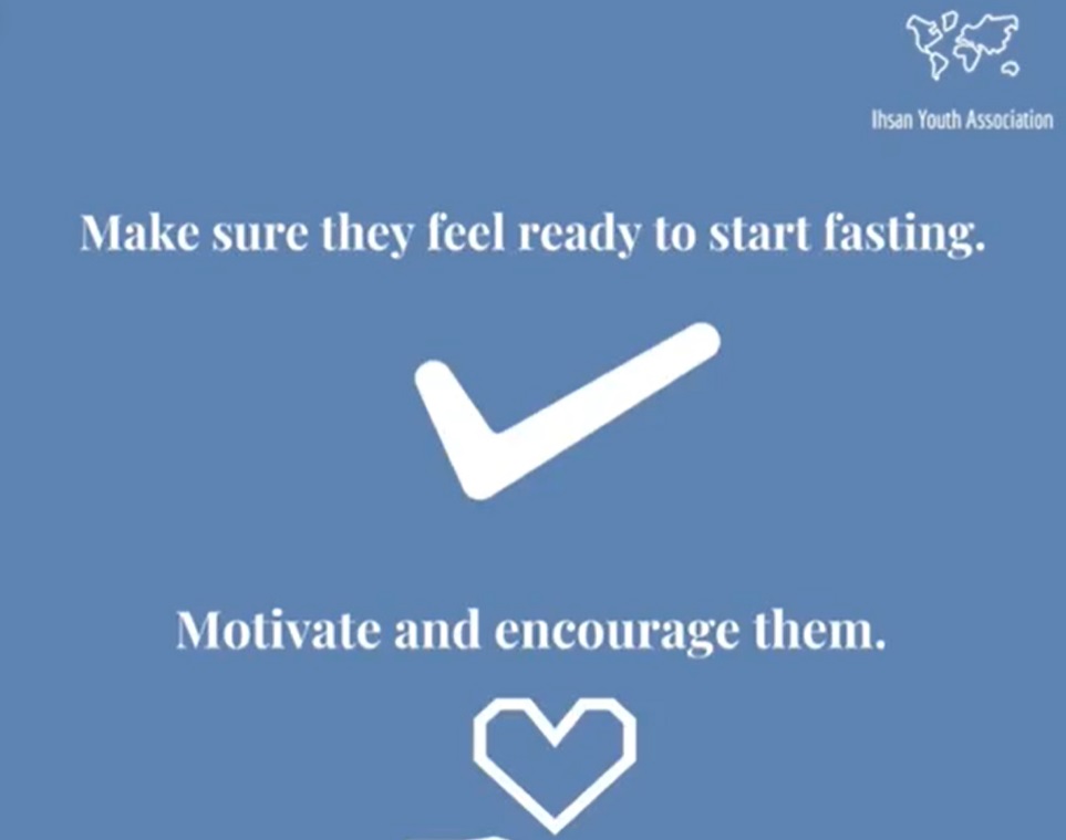 Blue Ihsan Youth graphic encouraging readiness, motivation and support for children beginning fasting
