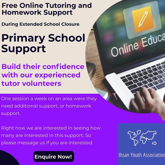 Primary School Support poster advertising free online tutoring and homework support during school closures